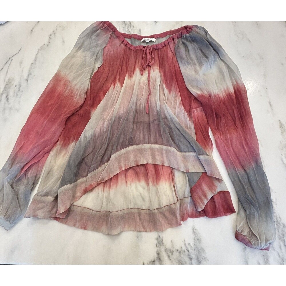 Gypsy  Junkies Peasant Top Chiffon Blouse Grey, White, Rust tie-dye Sheer S/M